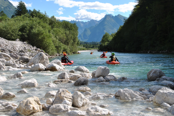 Scenic kayak tours on Soča river, Bovec, Slovenia - the best kayaking spot! - @dksport.si