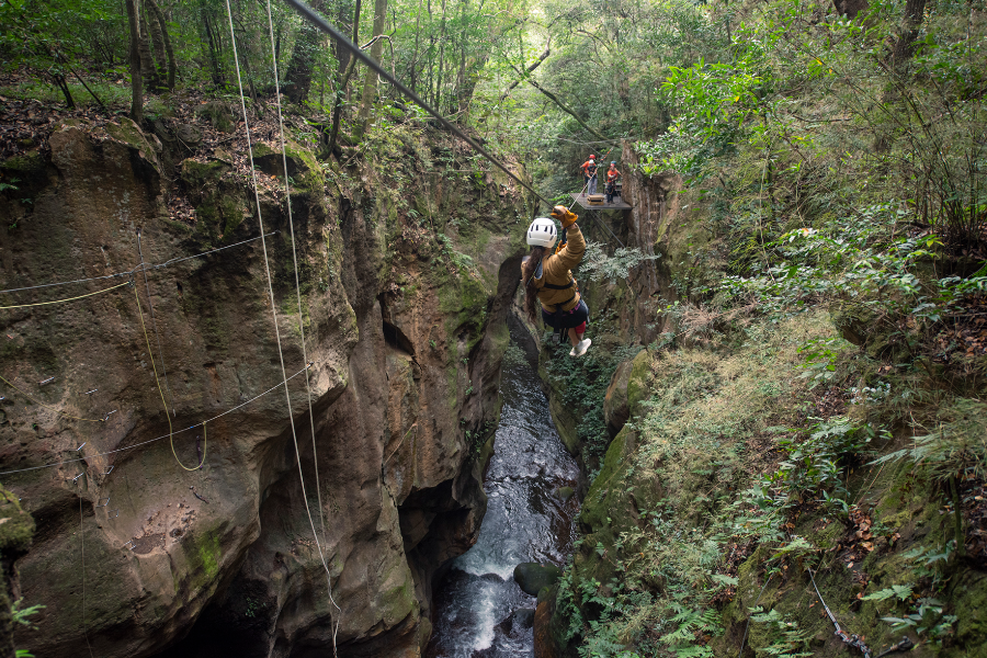 Tyroliennes traversant le canyon vertigineux - Hacienda Guachipelin