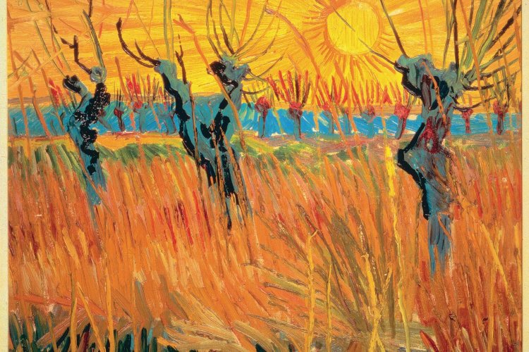 Vincent van Gogh, Saules au coucher du soleil, 1888. Huile sur toile montée sur carton, 31,6×34,3cm, Kroller‑Muller Museum, Otterlo, Pays-Bas. - © Art Resource, NY.
