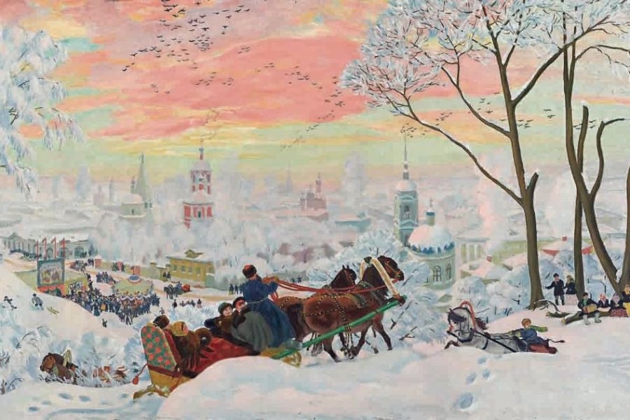 Boris Koustodiev, Carnaval, 1916. Huile sur toile, 62,7 x 125,5 cm.