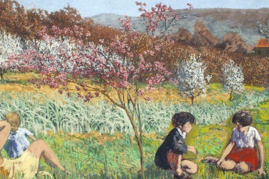 Ker-Xavier Roussel Dans le verger de L’Étang-la-Ville, s.d. Peinture à la colle sur toile, 129 x 298 cm.