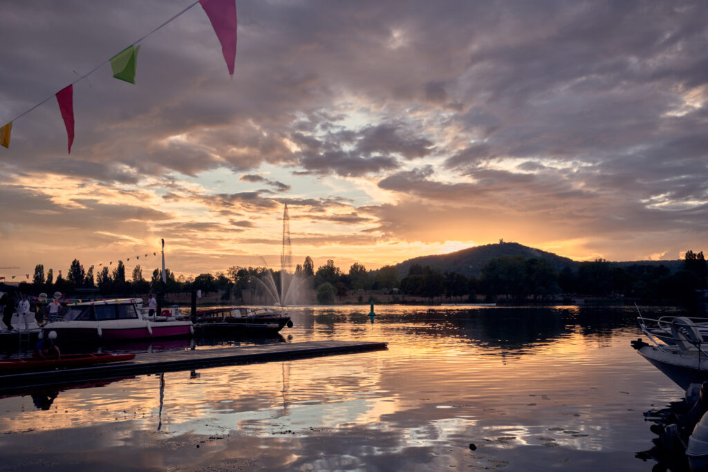 Le lac de Metz au coucher de soleil