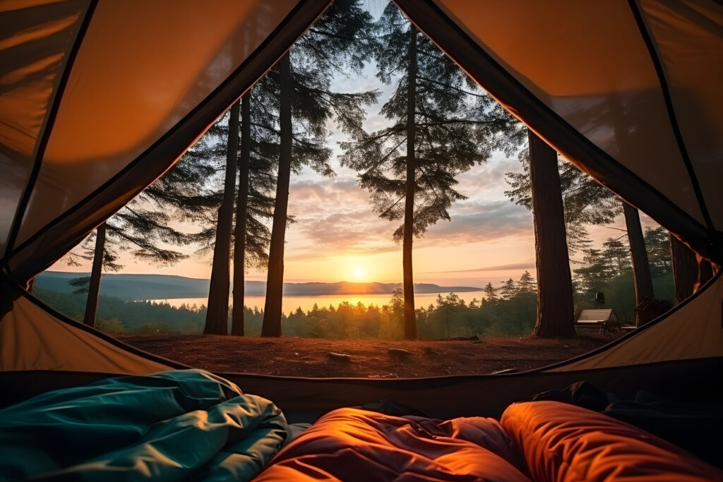 Personnes dormant dans une tente