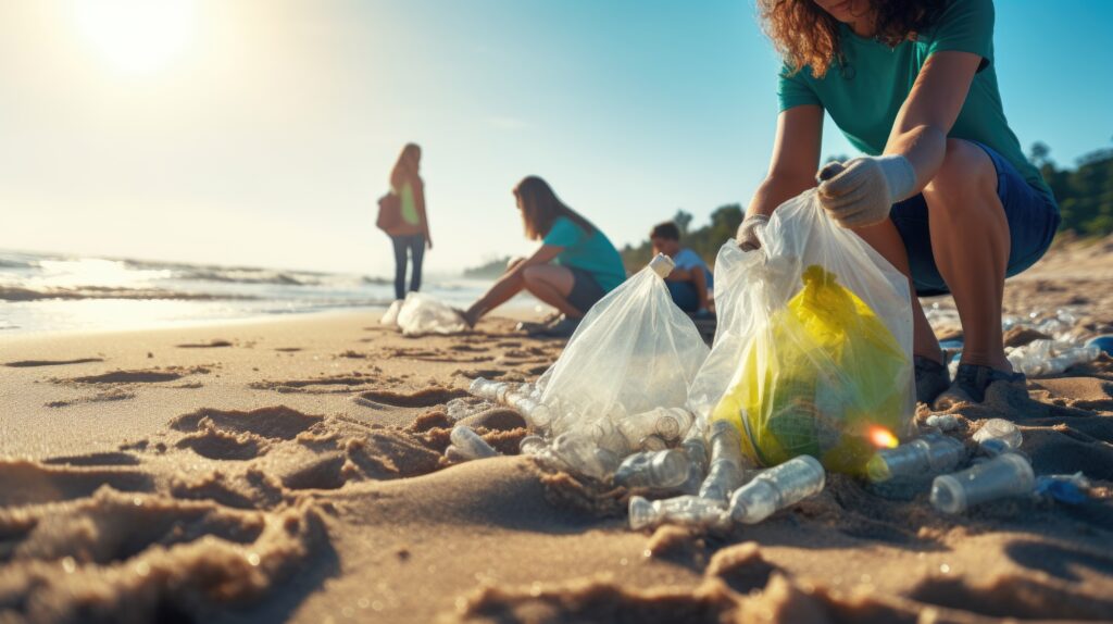 Ramassage de plastique sur la plage