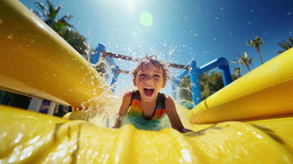 Enfant faisant du toboggan dans un parc d'attractions 