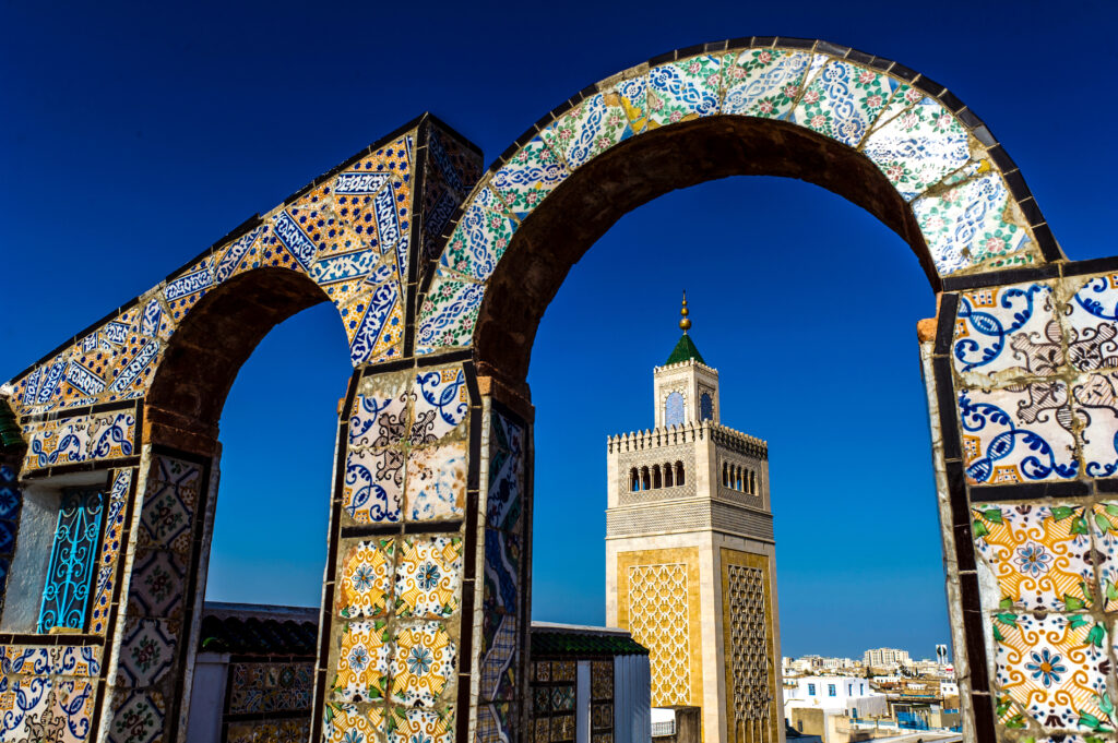 Le minaret de la grande mosquée Zaytuna à Tunis