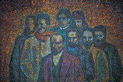 Gare de Krasnoïarsk, la fresque de Lénine et de ses compagnons