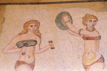 Mosaïque ''Chambre des jeunes filles en bikinis'', Villa Casale. - Author's Image