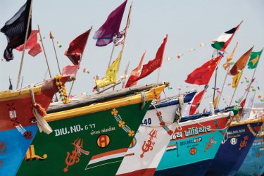 Bateaux de pêche customisés à Diu. - Nicolas HONOREZ