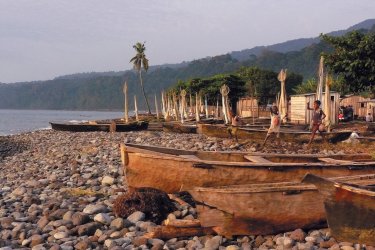 Pirogues tradtionnelles sur la plage de Santa Catarina. - Bernadette VOISIN