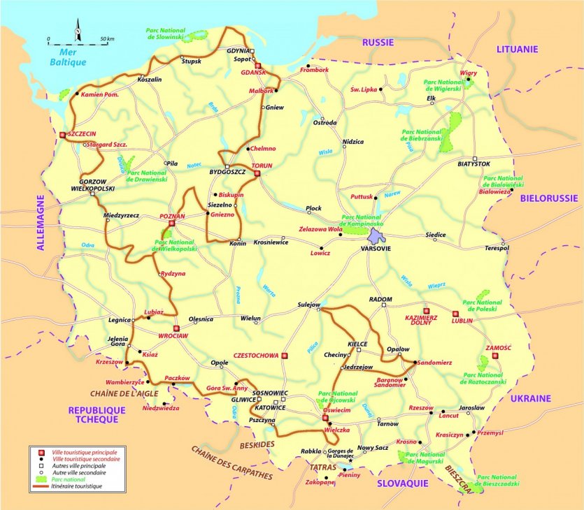 carte touristique de la pologne