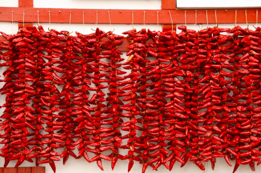 Guirlandes de piments d'espelette.