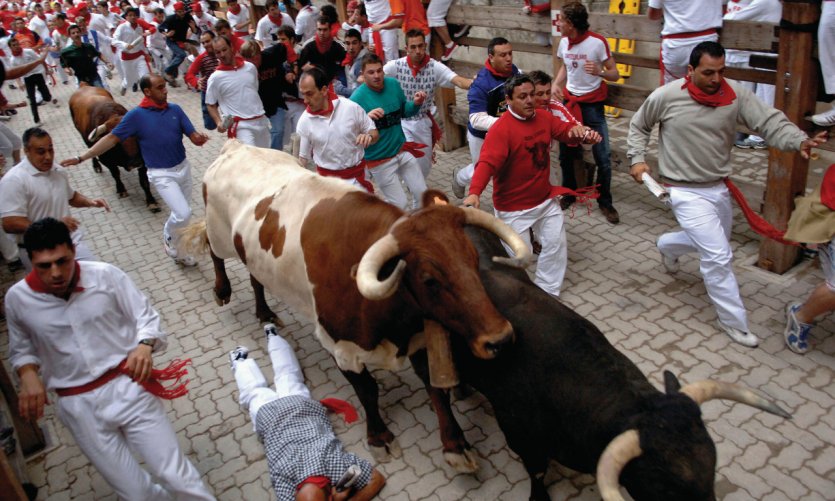 Encierro lors des Sanfermines de Pampelune. Encierro lors des Sanfermines de Pampelune.