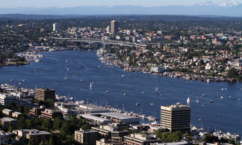 Vistas panorámicas de Westlake desde Space Needle. Vistas panorámicas de Westlake desde Space Needle.