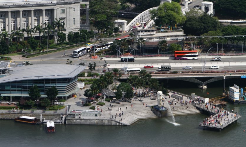 Vue sur Merlion Park depuis le Marina Bay Sands Vue sur Merlion Park depuis le Marina Bay Sands