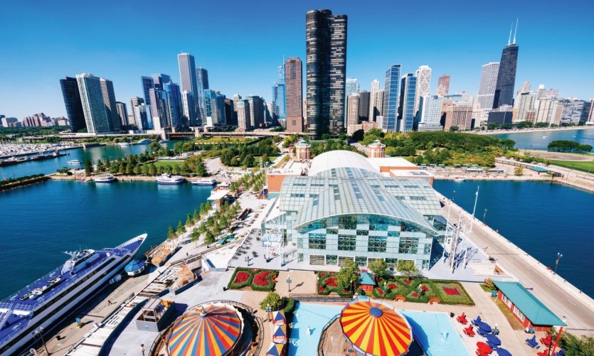 Vue aérienne de Chicago et du Navy Pier. Vue aérienne de Chicago et du Navy Pier.