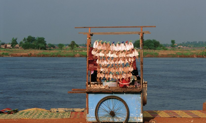 Marchand ambulant sur les rives du Tonlé Sap. Marchand ambulant sur les rives du Tonlé Sap.