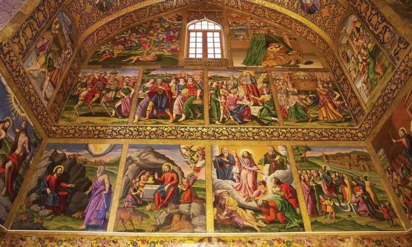 <p>Peintures murales de la salle de banquet du palais Chehel Sotoun, Ispahan.</p> <p>Peintures murales de la salle de banquet du palais Chehel Sotoun, Ispahan.</p>