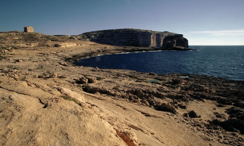 Baie de Dwejra and Fungus Rock. Baie de Dwejra and Fungus Rock.