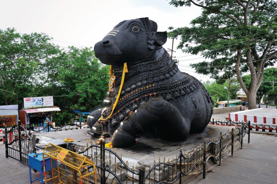 Nandi, le taureau de Shiva, haut de 5m sculpté dans le rocher en 1659. PATRICE ALCARAS