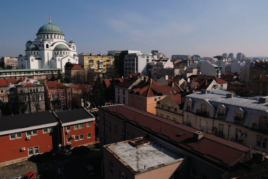 Vue sur la cathédrale de Saint-Sava et le quartier Vracar. National Tourism Organisation of Serbia