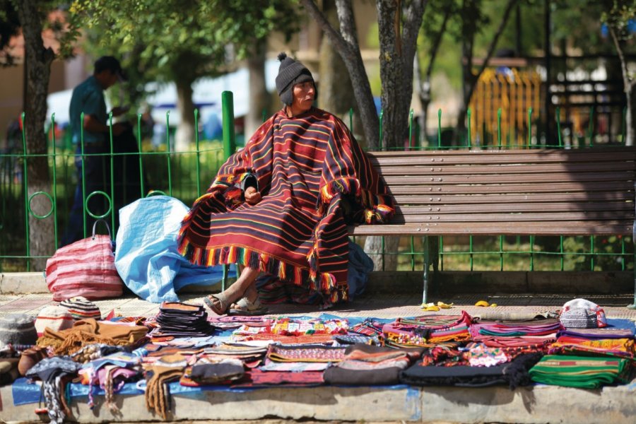 Les vendeurs d'artisanat et de textiles du marché de Tarabuco. Arnaud BONNEFOY