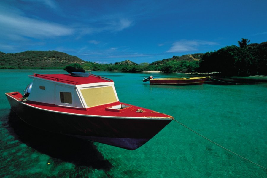 Bateau à l'attache le long des côtes de la Guadeloupe. (© Tom Pepeira - Iconotec))