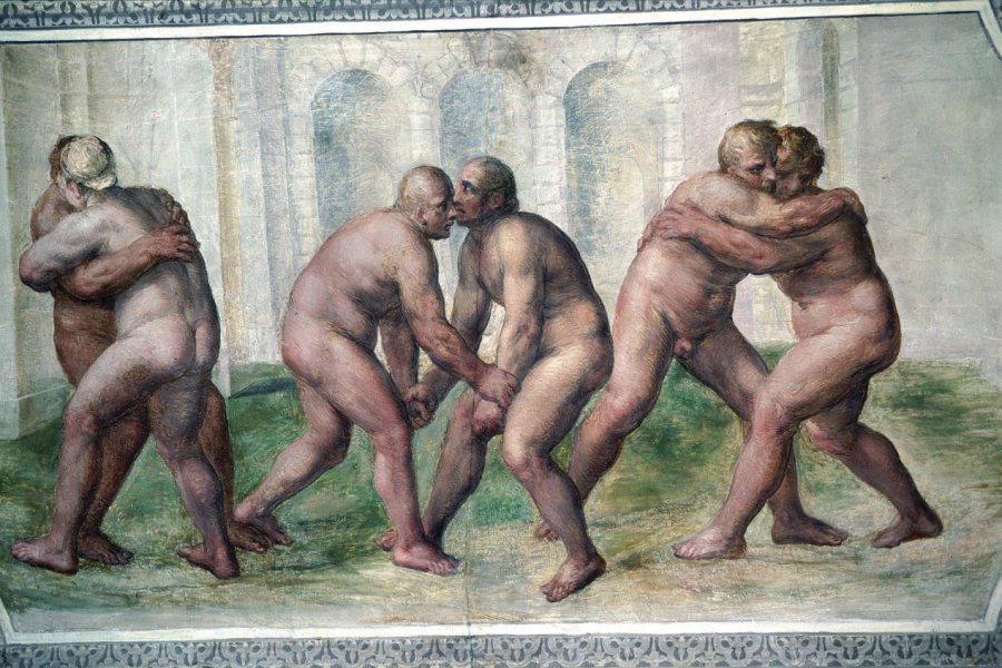 Fresque représentant des lutteurs dans le château d'Este. Alfredo VENTURI - Iconotec