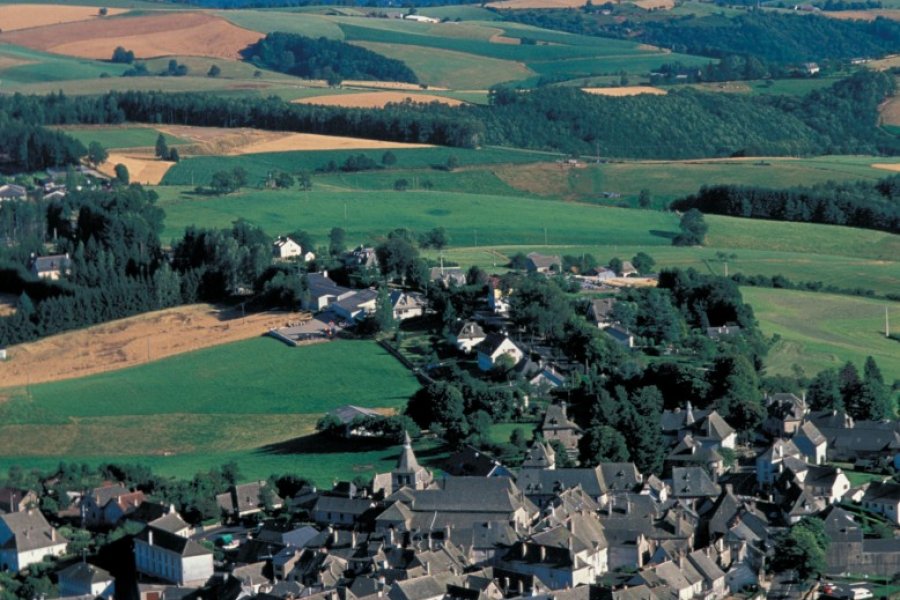 Vue aérienne de Montsalvy (© JOËL DAMASE - ICONOTEC))