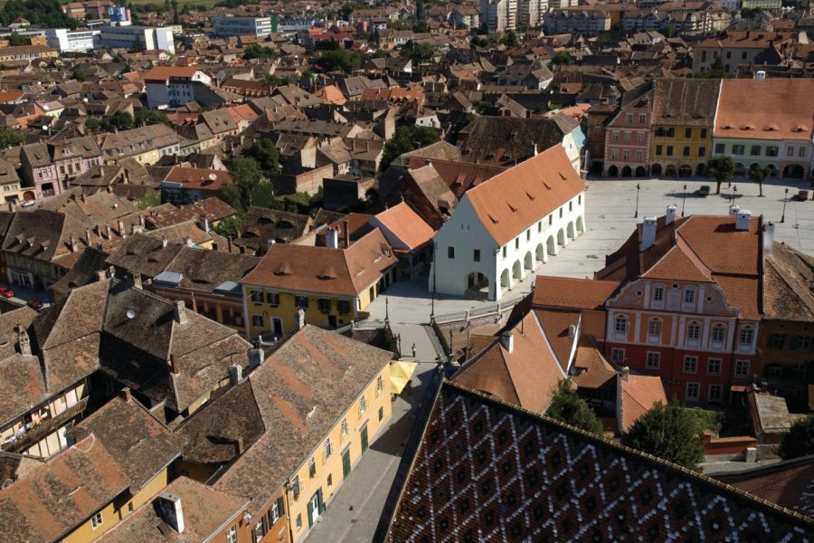 Vue aérienne de la vieille ville de Sibiu. Alamer - Iconotec
