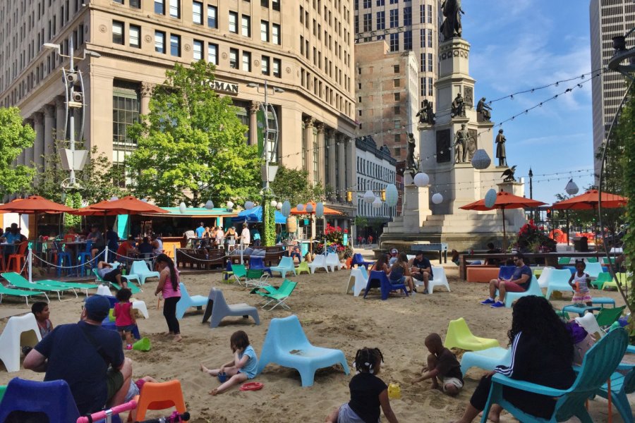 Campus Martius Park au centre-ville de Detroit. Valérie FORTIER