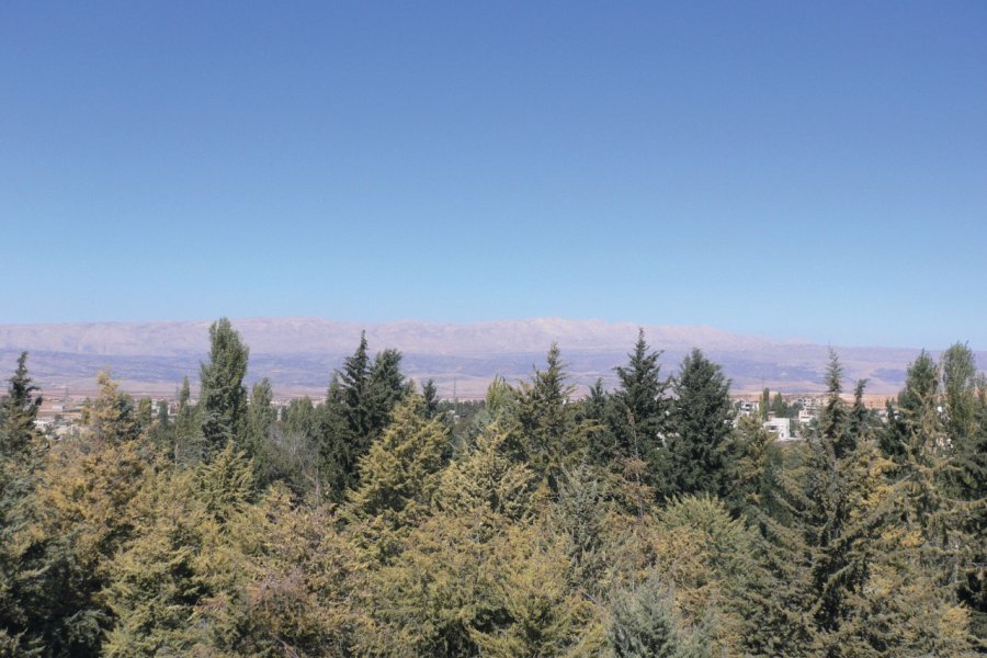 Vue du Mont Liban à partir du Temple de Jupiter, Mur de soutènement et de défense reconstruit par les Ottomans, Baalbek Dominique AUZIAS