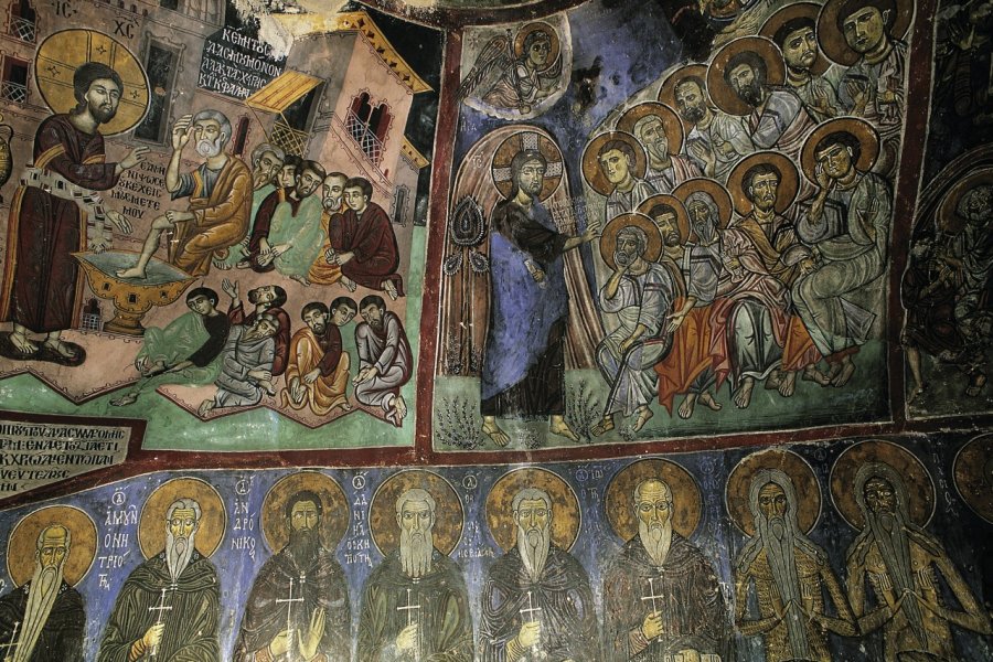 Monastère d'Agios Neophytos, fresque originale dans la grotte du saint moine. Thierry Lauzun - Iconotec