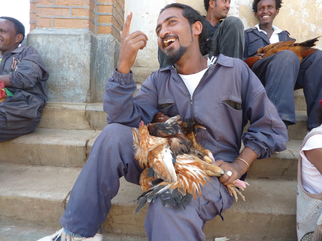 Vendeur de poulets au marché d'Asmara.