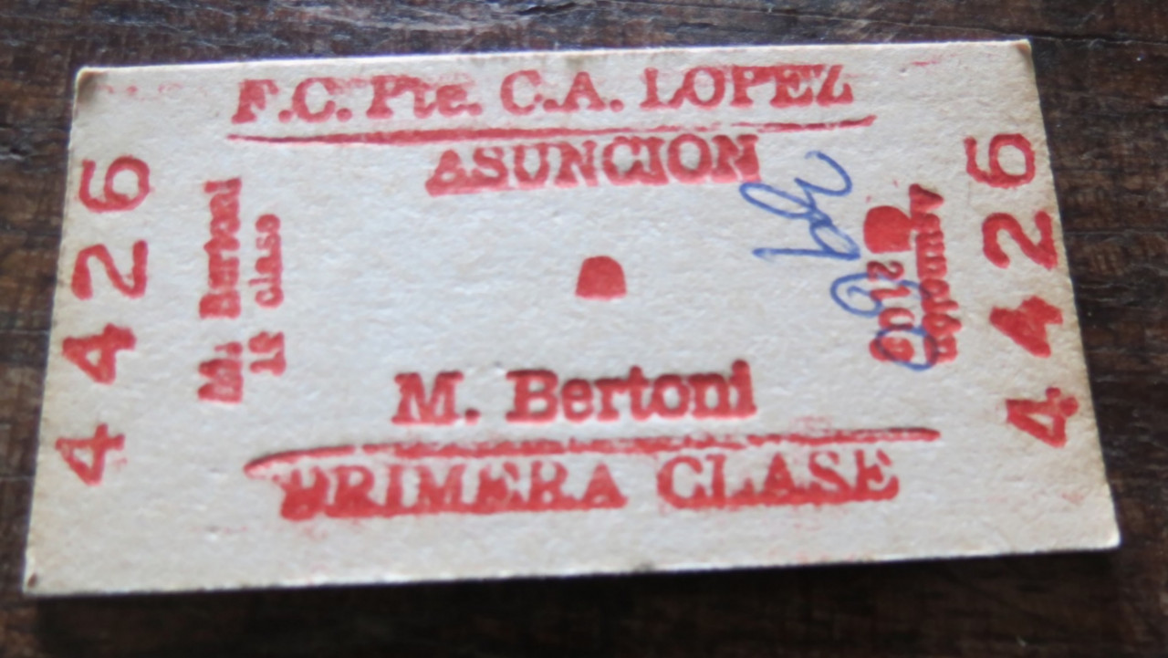 Billet de train première classe, Carmen del Paraná.